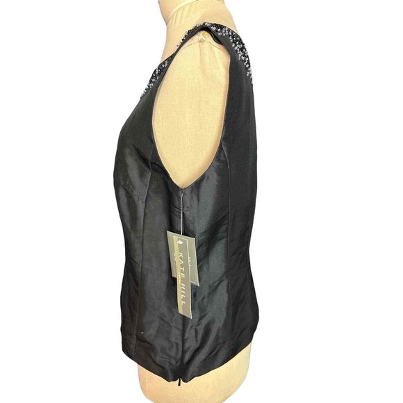 Kate Hill Petite Black Silk Beaded Embellished Shell Top NWT Size 8P - Picture 2 of 3